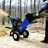 4-Inch 208cc 6.5HP Gas Powered Wood Chipper, Recoil Start, Leaf Branch Shredder Mulcher with 2'' Coupler Tow Hitch, Towable Wood Chipper Shredder