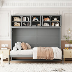 Queen Size Murphy Bed Wall Bed with Top Cabinets,Gray(OLD SKU :LP006665AAE)