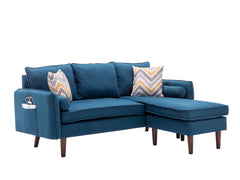 Mirella 70"W Blue Sectional Sofa Chaise with USB Charger & Pillows