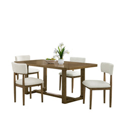 Dafne 5Pc 72" Rectangular Walnut Oak Finish Sled Dining Set with Beige Sherpa Fabric Chairs