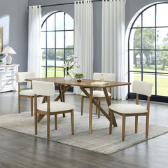 Dafne 5Pc 70" Rectangular Walnut Oak Geometric Cross Base Dining Set