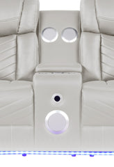 Challenger Modern Contemporary LED Power Recliner Loveseat with console, storage, stainless cup holder, Bluetooth speaker in Beige same asG150109155 (B is NJ inventory, G is CA inventory,)
