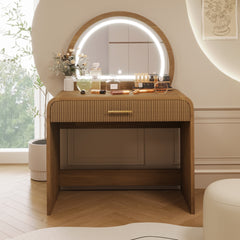 39 inch Makeup Vanity Table with Mirror Touch Screen Lighted Mirror, Dressing Table with Drawer for Bedroom, Espresso