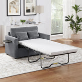 Twin Size Sofa Bed 47.2" Sleeper Sofa Loveseat Sofa with a Foldable Mattress, a Foldable Side Table, a Side Storage Pocket and Two USB Ports for Living Room, Gray