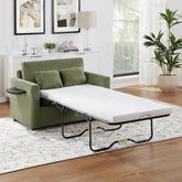 Twin Size Sofa Bed 47.2" Sleeper Sofa Loveseat Sofa with a Foldable Mattress, a Foldable Side Table, a Side Storage Pocket and Two USB Ports for Living Room, Green