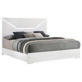 Pierce White High Gloss LED Headboard Eastern King Panel Bed