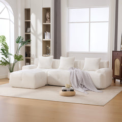 104.3" 4-Piece L Shaped Upholstered Modular Sectional Sofa, Oversized 3-Seater Boneless Convertible Cloud Tufted Couch Set with Deep Seat & Movable Ottoman 3 Pillows for Living Room,No Assembly, Ivory