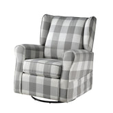 Grey and White Rolled Arm Swivel Chair with Glider
