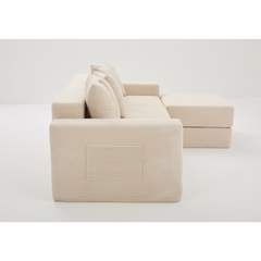 10-in-1 Convertible Sofa Sectional ,Corner Couch , Convertible Floor Sleeper Sofa,Corduroy,Side Pocket,No Assembly,DIY,L Shaped Modular Sofa,6 Pillows,Beige