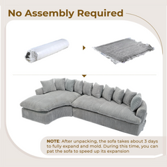 127'' Large Sectional Sofa ,Elegant Curved Design ,High-Resilience Foam ,Ten Back Cushions,L-Shape Left Sofa,No Assembly Required , (Gray-Soft Corduroy Fabric)