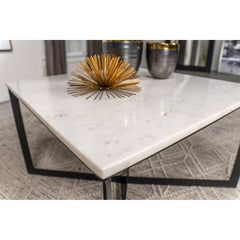 Volz White and Black Square Marble Top Coffee Table
