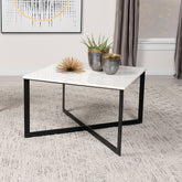 Volz White and Black Square Marble Top Coffee Table