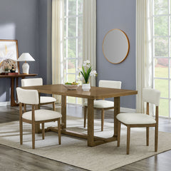 Darla 5Pc 72"W Rectangular Walnut Oak Finish Sled Dining Set with Beige Sherpa Fabric Chairs