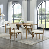 Darla 5Pc 70"W Rectangular Walnut Oak Geometric Cross Base Dining Set