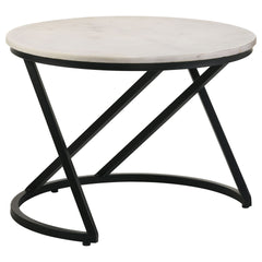 Wilmington White and Black Round Marble Top Coffee Table