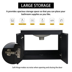 24" Wall-Mounted Bathroom Vanity With Ceramic Sink and Side Cabinet & Soft Close Doors, Combination Cabinet (KD-Package)