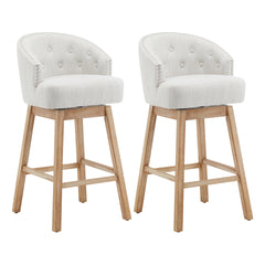 33.25" Swivel Counter Stools Set of 2, Upholstered Counter Height Bar Stools with Solid Rubber Wood Frame, Backrest, Footrest, Armless Barstools for Home Bar, Kitchen Counter, Natural + Beige