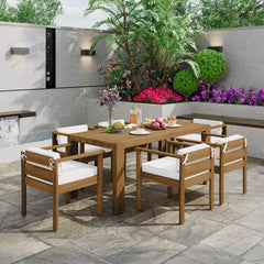 TREXM 7-Piece Patio Dining Table Set for 6,Outdoor Furniture Sets with 72.8"Rectangle Table,Patio Table and Chairs Set with Removable Cushions for Backyard,Garden,Poolside(Light Teak+Beige Cushion)