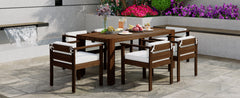 TREXM 7-Piece Patio Dining Table Set for 6, Outdoor Furniture Sets with 72.8" Rectangle Table, Patio Table and Chairs Set with Removable Cushions for Backyard, Garden, Poolside (Mocha + Beige Cushion)