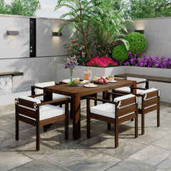 TREXM 7-Piece Patio Dining Table Set for 6, Outdoor Furniture Sets with 72.8" Rectangle Table, Patio Table and Chairs Set with Removable Cushions for Backyard, Garden, Poolside (Mocha + Beige Cushion)