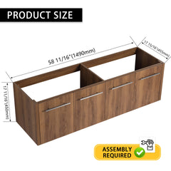 60 Inch Wall-mounted Bathroom Vanity (Only the Cabinet Body, No Top Sink)-BVB09160BRE