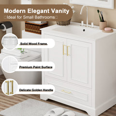 30" Bathroom Vanity with Sink, MDF and Solid Wood Frame, 1 Divider Drawer and 2 Soft-close Doors (Double Shelf on Door), Freestanding Vanity