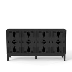 60.5" Mid Century Modern Sideboard Buffet Cabinet with Storage, TV Media Console Table, Storage Cabinet with 4 Doors & Adjustable Shelves for Kitchen Dining Living Room Entryway, Black