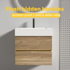 Grace 24 Rough Oak+Rough Oak Bathroom Vanity with White Glossy Engineered Quartz Sink and Soft Drawers, Wall Mounted Floating Bathroom Vanity for Modern Bathroom, without drainage and faucet, KD