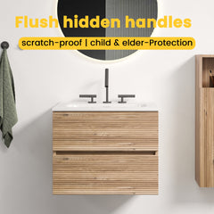 Gloria 24" Wall Mounted Rough Oak&Rough Oak Bathroom Vanity with Integrated Ceramic Sink with 3 holes, Overflow, Large Storage Floating Bathroom Vanity for Modern Bathroom, KD
