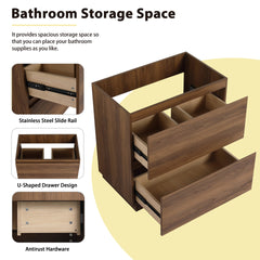 30" Bathroom Vanities without Sink, Modern Undermount Bathroom Sink Cabinet with Double drawer, Freestanding Bathroom Sink Cabinet,Engineering wood,Brown