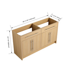60" Freestanding Bathroom Vanity, 4-Soft Closing Door, Original Oak, Plywood, KD-PACKING, (Only Vanity, Excluding Sink)