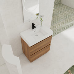 30" Bathroom Vanities with Single Sink Combo, Modern Undermount Bathroom Sink Cabinet with Double drawer, Freestanding Bathroom Sink Cabinet,Engineering wood,Brown