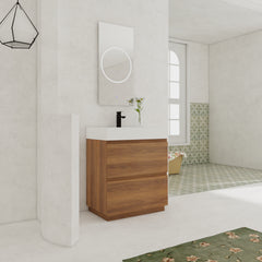 30" Bathroom Vanities with Single Sink Combo, Modern Undermount Bathroom Sink Cabinet with Double drawer, Freestanding Bathroom Sink Cabinet,Engineering wood,Brown