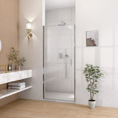 30" W x 72" H Semi-Frameless Circular Pivot Shower Door in Chrome With 1/4" (6mm) Thick SGCC Tempered Glass