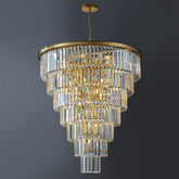 40-Inch Gold Tiered Crystal Tube Chandelier, 30-Light E12 Pendant with 370 Crystal Rods, Mirror-Polished Metal Frame, Adjustable 79" Chain, LED Bulbs Included