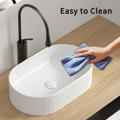 Oval Bathroom Sink Above Counter,19″ x 12″ White Porcelain Vessel Sink, Modern Vanity Bowl Sink, Art Ceramic Wash Basin