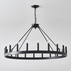 20-Light 39.4INCH Extra Large Wagon Wheel Chandelier, Black Farmhouse Round Wheel Chandelier Light Fixtures Wagon Wheel Chandeliers For Porch High Ceilings Dining Room Living Room,Kitchen, Bedroom-E12