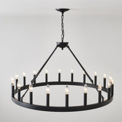 20-Light 39.4INCH Extra Large Wagon Wheel Chandelier, Black Farmhouse Round Wheel Chandelier Light Fixtures Wagon Wheel Chandeliers For Porch High Ceilings Dining Room Living Room,Kitchen, Bedroom-E12