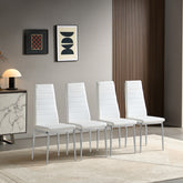 Modern Style Dining Chair Set for 4 with Comfortable PU Leather and Silver Chrome Plated chair legs,White