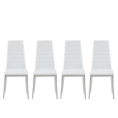 Modern Style Dining Chair Set for 4 with Comfortable PU Leather and Silver Chrome Plated chair legs,White