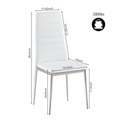 Modern Style Dining Chair Set for 4 with Comfortable PU Leather and Silver Chrome Plated chair legs,White