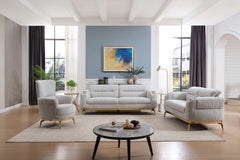 Zoe Modern style 3PC Living room set (Sofa + Loveseat + Chair) made with wood and Gold accents in Gray(CA Warehouse Inventory)