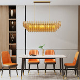 Modern Chandeliers for Dining Room, 54" Large Rectangle Gold Kitchen Chandelier Over Table, 12-Light with Smoke Glass Ceiling Lights, Farmhouse Pendant Lighting Fixture for Living Room Bedroom