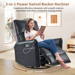 Power Swivel Rocker Recliner Chair for Adults, 270° Swivel Rocking Recliner Chair,Electric Small Recliners for Small Spaces, Single Sofa Recliner for Living Room, Bedroom,RV (Black+270°Swivel)