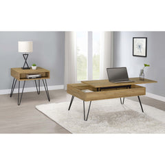 Golden Oak and Black Square End Table