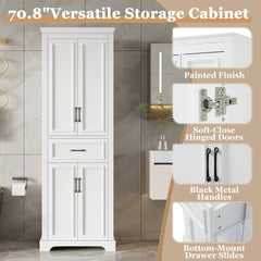 70.8" Freestanding Bathroom Vanity, Modern Elegant Design, 4 Doors & 1 Drawer, Space-Saving Storage with Adjustable Shelves, Damping Hinge Doors, Durable Painted Finish