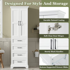 71.6" Free-Standing Bathroom Vanity with 2 Damping-Hinge Doors, 3 Drawers (Including 1 Deep Drawer), Adjustable Shelves, Black Iron Handles, Durable PB Laminate & MDF Construction