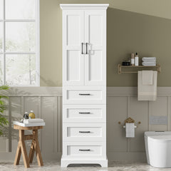 71.6" Free-Standing Bathroom Vanity with 2 Damping-Hinge Doors, 3 Drawers (Including 1 Deep Drawer), Adjustable Shelves, Black Iron Handles, Durable PB Laminate & MDF Construction