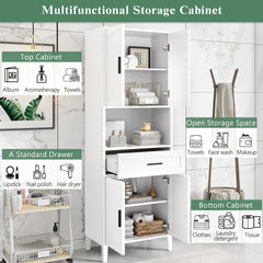 70.9" High Freestanding Tall Bathroom Cabinet with a Drawer, 2 Cabinets, 4 Soft-Close Doors, 2 Adjustable Shelves, Open Storage, for Bathroom, Living Room, Laundry Room
