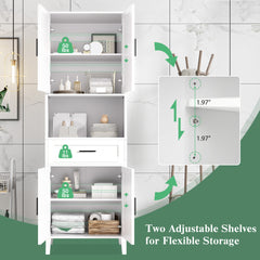 70.9" High Freestanding Tall Bathroom Cabinet with a Drawer, 2 Cabinets, 4 Soft-Close Doors, 2 Adjustable Shelves, Open Storage, for Bathroom, Living Room, Laundry Room